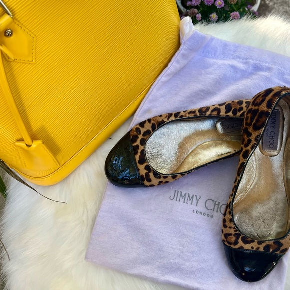 Jimmy Choo Leopard Print Patent Toe Ballet Flats, Size 37.5, GUC - Picture 11 of 12